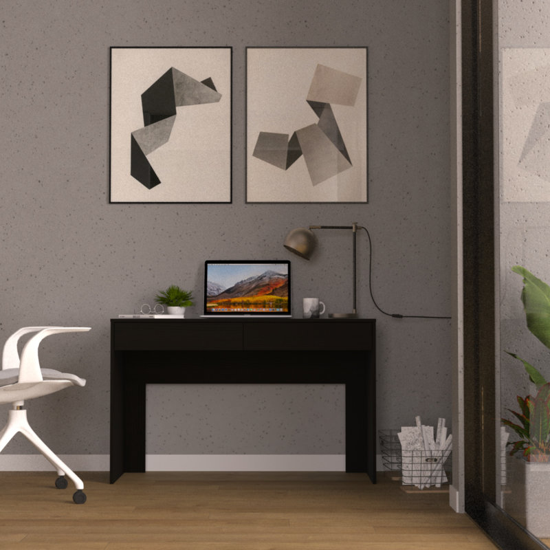 Bureau d'ordinateur avec deux tiroirs (bureau), Noir