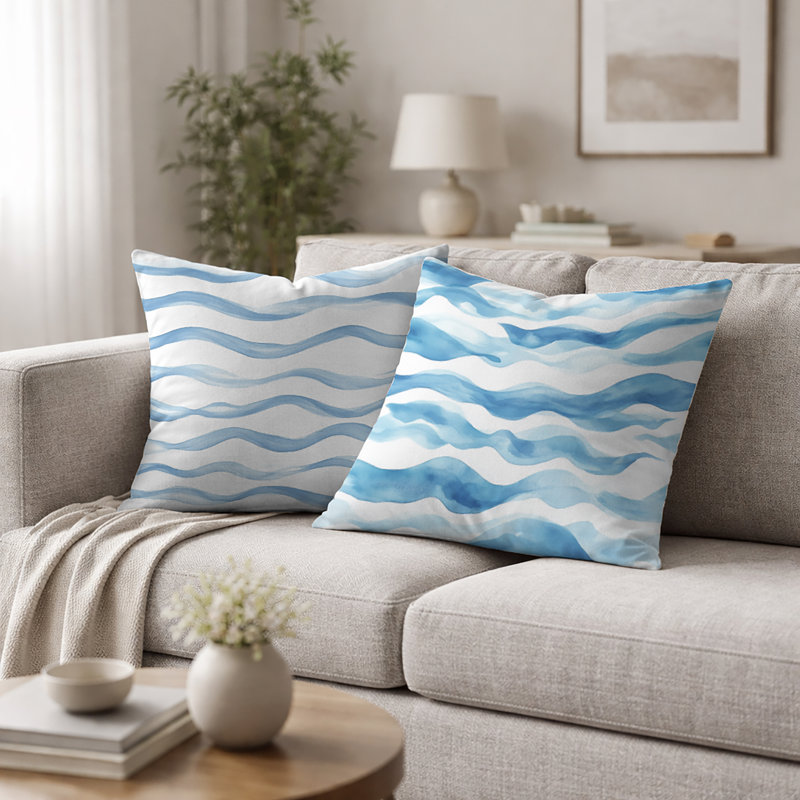 Coussin décoratif abstrait pour chambre à coucher 2 pièces Abstract Coastal Soft Waves, H 18 po x l 18 po