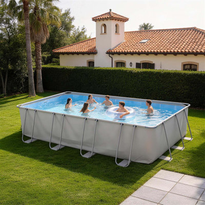 18 Ft. W X 9 Ft. D Grey U-Shaped Frame Pool With Pump
