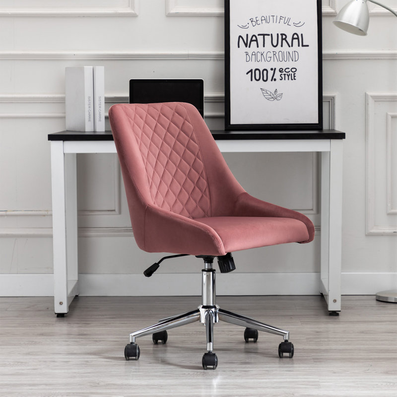 Chaise de bureau en velours Zurich, Rose, Chrome