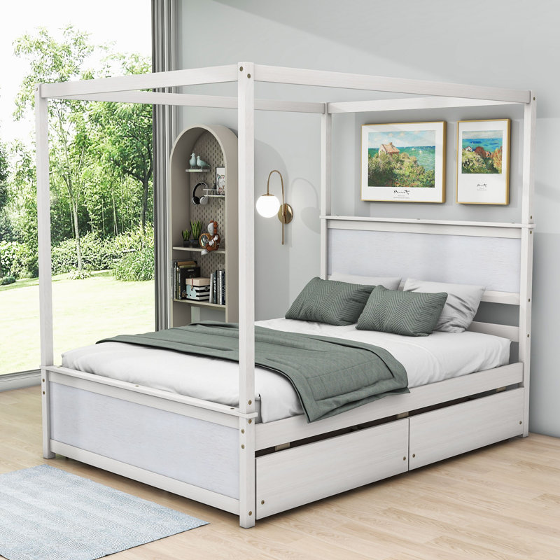 Lit plateforme avec rangement Jashonna, Blanc