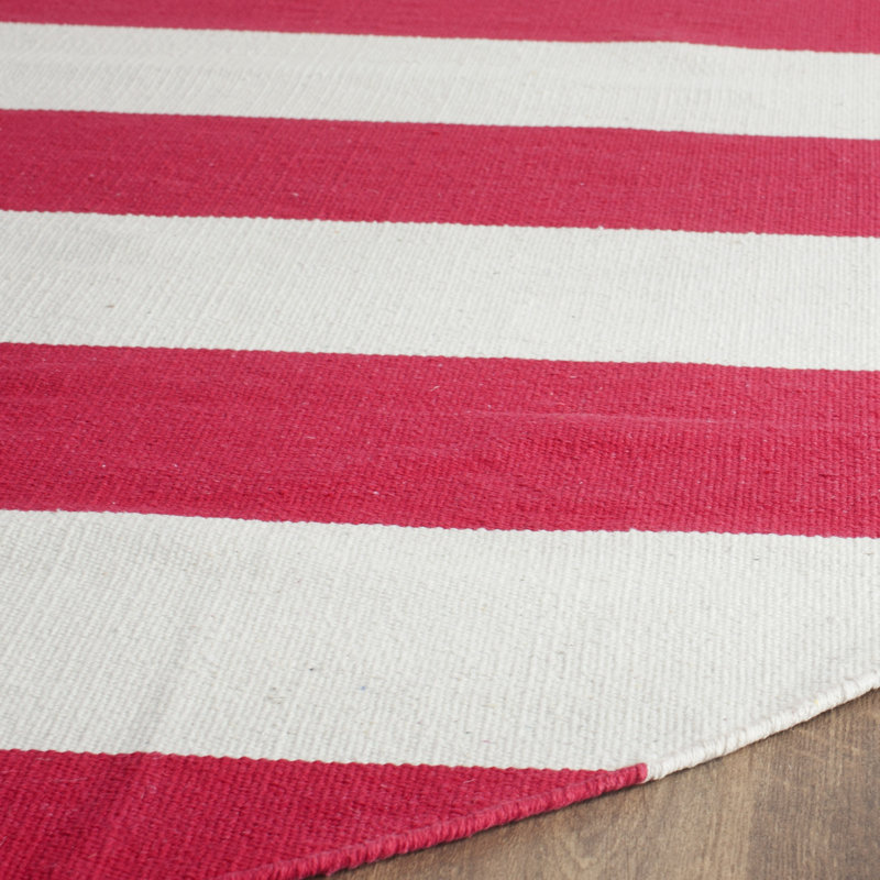 Brookvale Striped Hand-Woven Cotton Red/White Area Rug, Round 4'