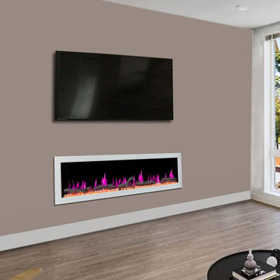 Litedeer Homes Latitude II ZEF78X 78" Smart Electric Fireplace | Ultra-Slim Wall Mounted & Recessed | HD Multi-Flame, Breathing Logs, App Control