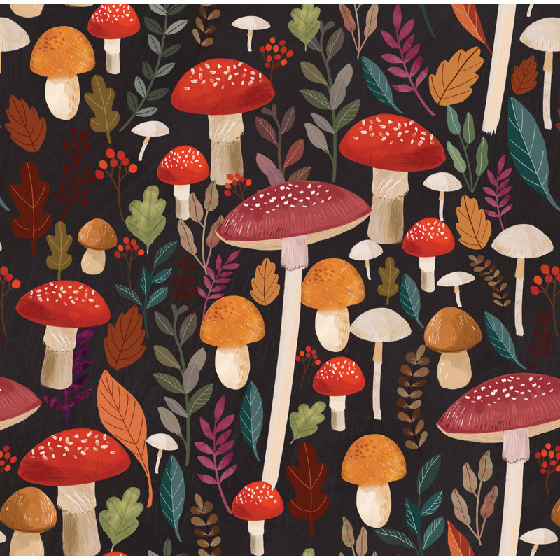 Mushroom Muse Pink Boswell Wallpaper, Black