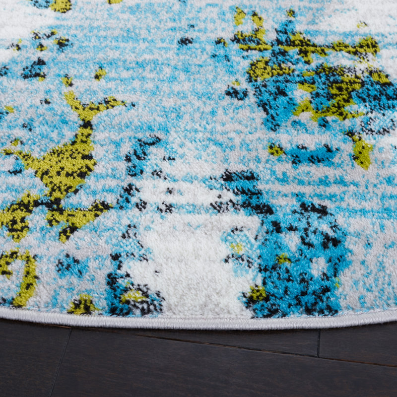 Teal and Green Abstract Square Synthetic Area Rug 6'7"