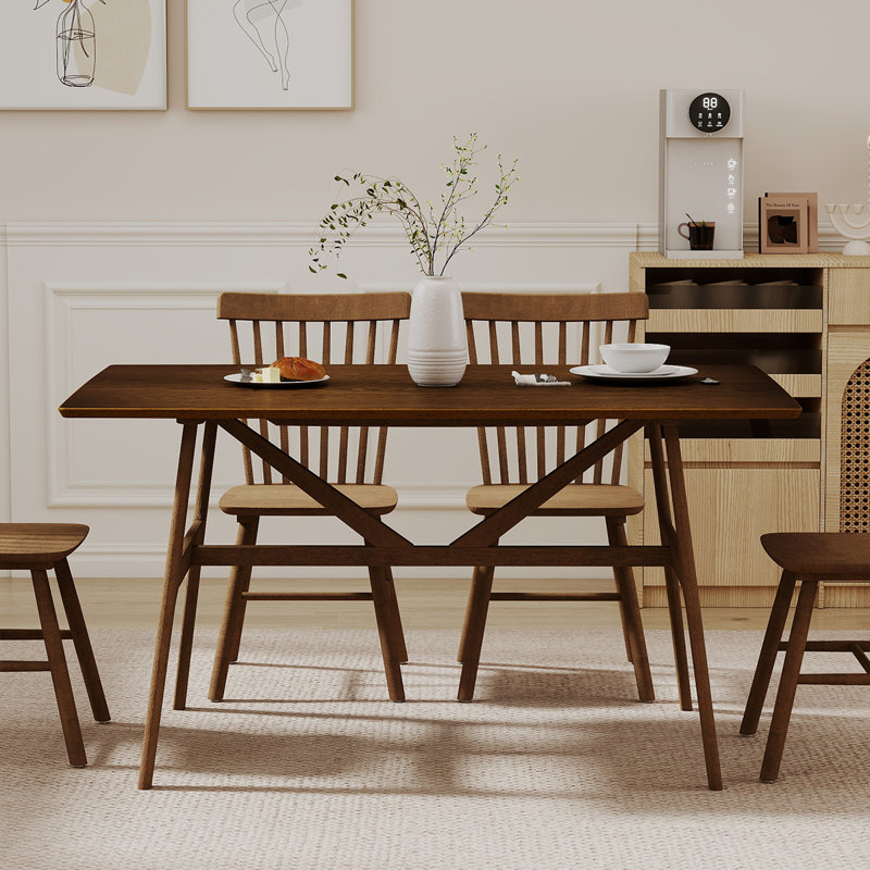 Dining Table With Solid Wood Legs, Dark Brown Wood/Brown