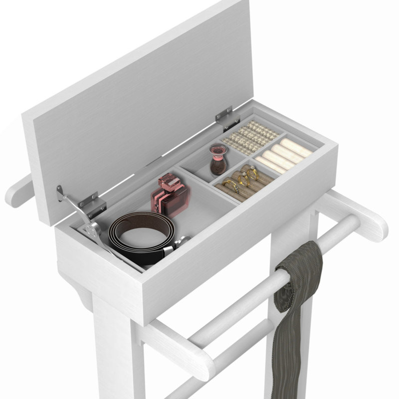 White MDF Freestanding Garment Rack with Storage Drawer