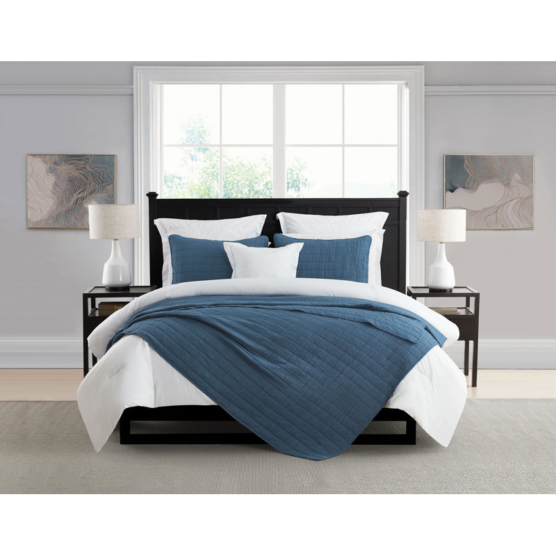 Navy Twin Reversible Microfiber Quilt Set with Down Alternative Fill