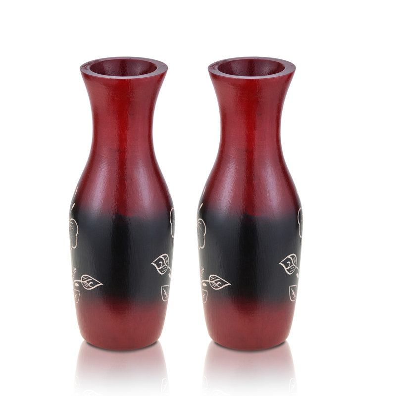 Ensemble de 2 vases de table en bois pour l'intérieur et l'extérieur rouge / noir