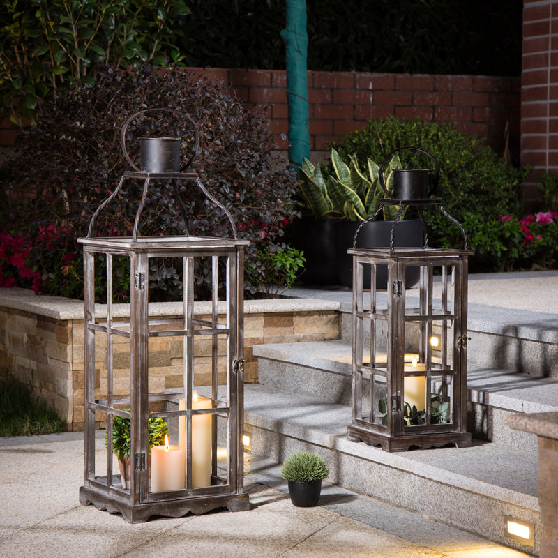 35.50''H Wood/Metal Farmhouse Tabletop Lanterns, Black