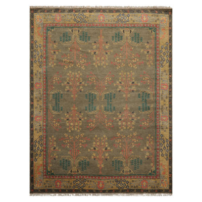 Multi Size Green Hand Knotted Arts & Crafts/Mission Donegal Wool Area Rug