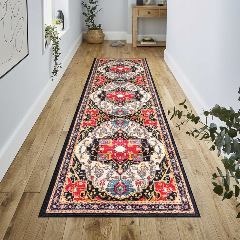 Tapis noir lavable antidérapant Lyanne, Tapis de couloir 2 pi 2 po x 7 pi