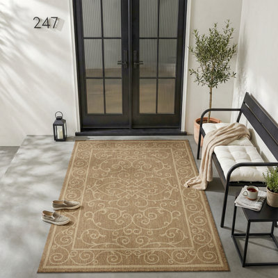 Traditional Floral Scrollwork Indoor / Outdoor Area Rug