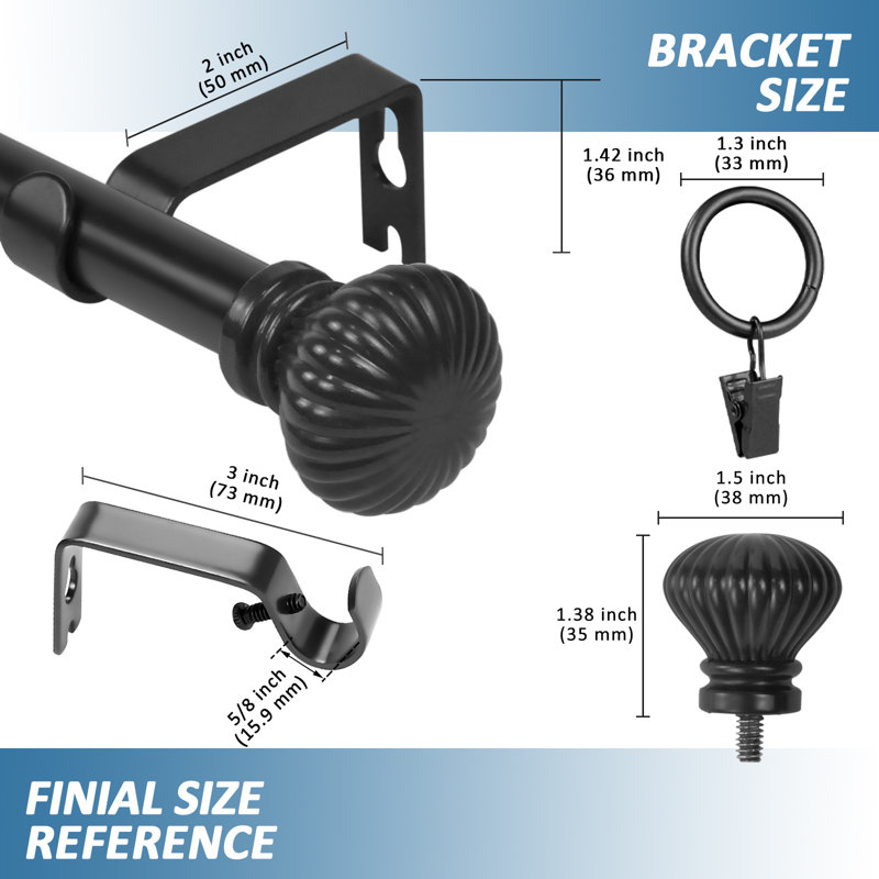 Tringle à rideaux simple réglable Plascencia, Noir, H 0,625 po x l 84 po x P 0,625 po