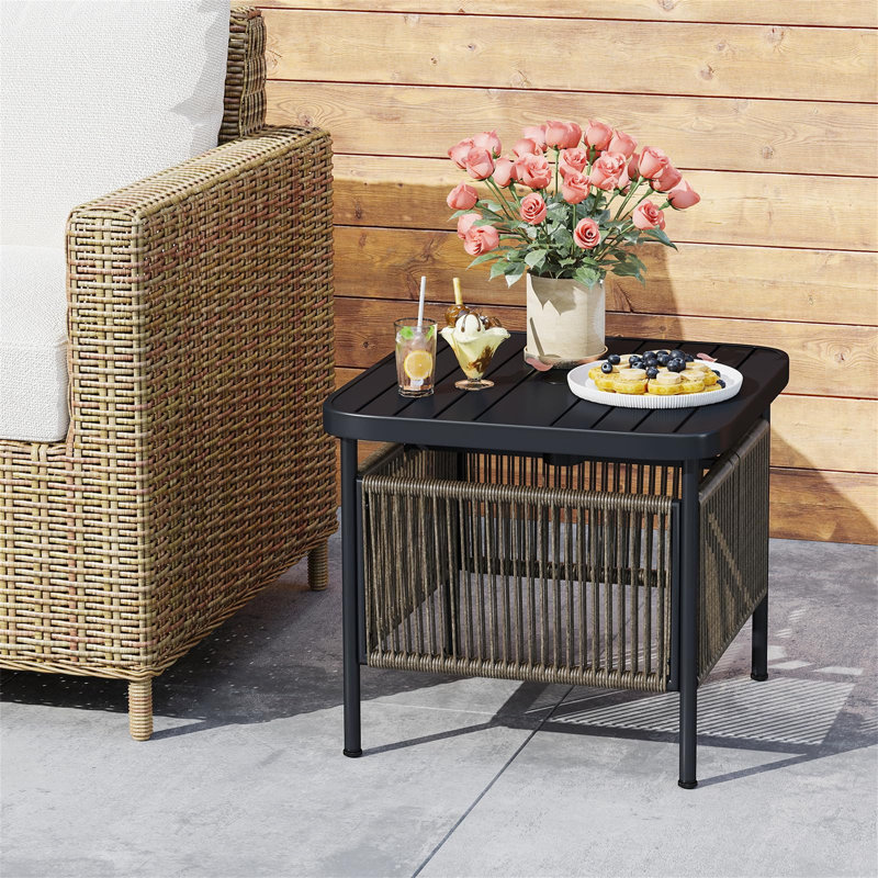Square Metal Outdoor Chat Table With Umbrella Hole , 56cm cm W 56cm cm D