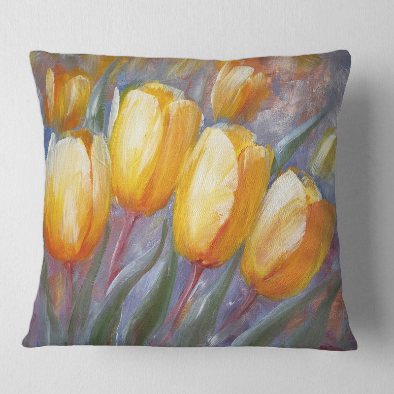 Yellow Blooming Tulips - Traditional Printed Pillow, 18" x 18"