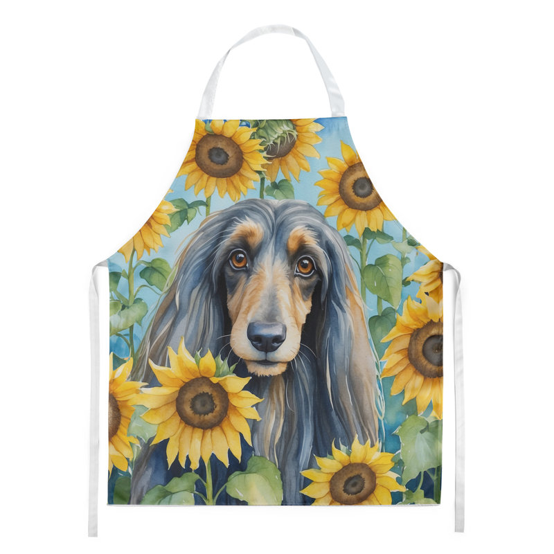 Lévrier afghan avec tablier tournesols