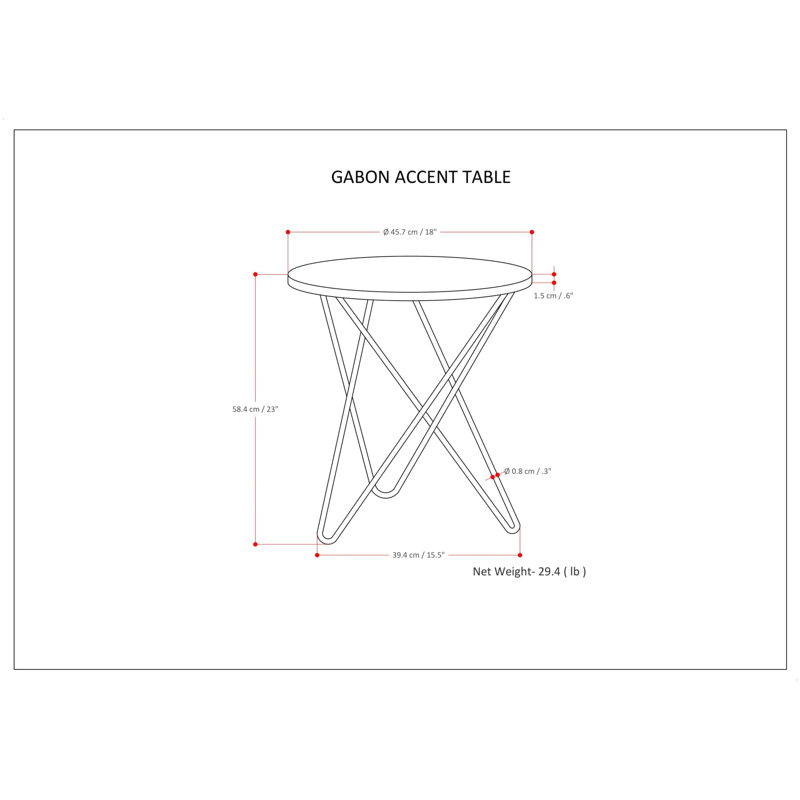 Gabon 18" White Marble and Gold Metal Round End Table