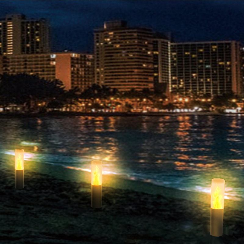 Black and Yellow LED Solar Pathway Light with Flame Effect