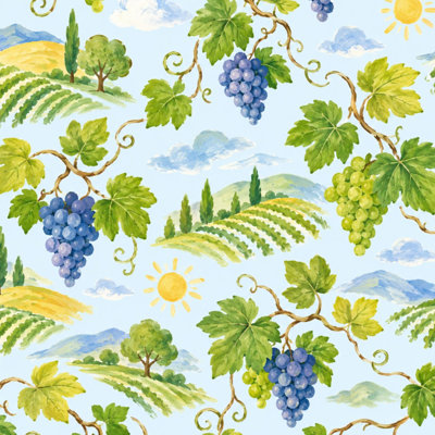 Papier peint adhésif à peler et coller, raisins verts mauves, paysage de vignobles, l 17,7 po x H 118 po, papier peint amovible et auto-adhésif pour les armoires de chambre de bébé