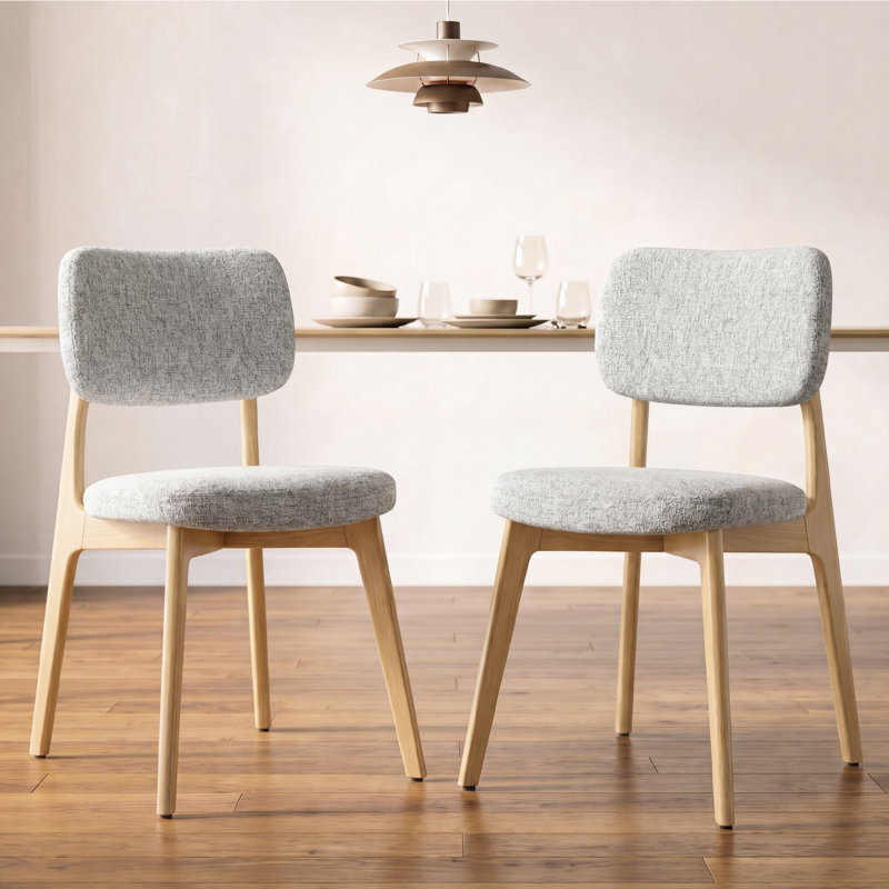 Chaise d'appoint rembourrée en bois massif, Light Grey, Natural Wood