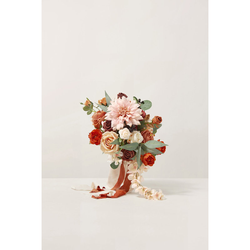 Bouquet de mariée en cascade « Ling's Moment » couleur terre cuite coucher de soleil, Terre cuite chic