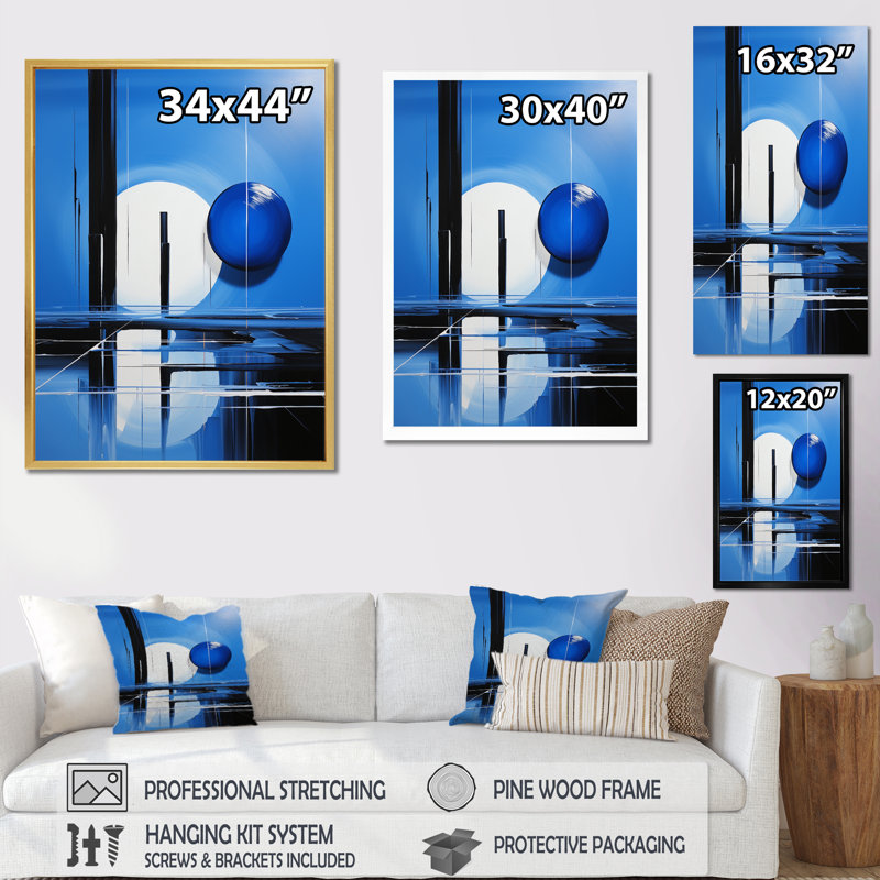 Pont Leother bleu, paysage moderne I - impression, H 32 po x l 16 po x P 1 po, Cadre photo doré