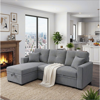 Sleeper Sofa, Sectional with Pull-Out Bed, Reversible Chaise, Storage Sectional, breathable  fabric, Small Space Solution, Convertible Sofa Bed, Living Room Furniture, L-Shaped Sofa