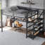 Grand lit mezzanine avec bureau et escalier de rangement, lits mezzanine en métal avec lumières DEL, ports USB-238415537-238415539