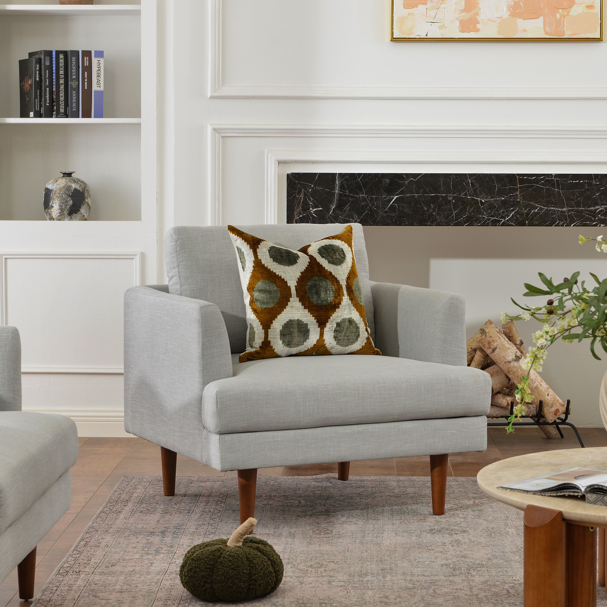 Miller Upholstered Armchair, Light Gray Linen Blend 