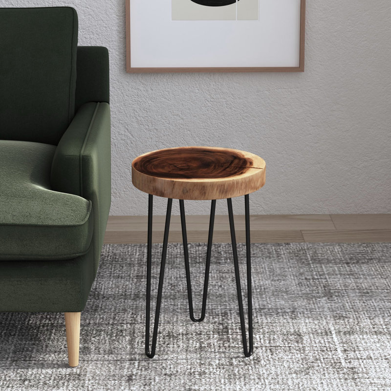 Aukeem Solid Wood Top End Table, Gray Wash