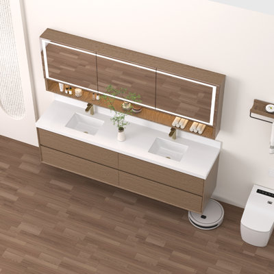 Meuble-lavabo double 84 po avec comptoir en quartz blanc et lavabos