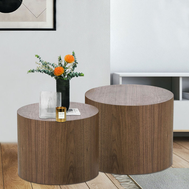 Ensemble de tables basses rondes en bois, Noyer