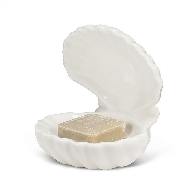 White Ceramic Double Clam Shell Soap Dish