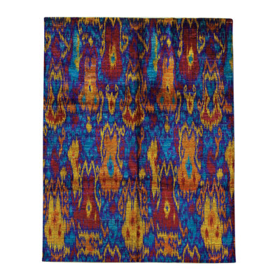 Ikatville Silk Ikat Area Rug in Blue/Rust/Brown