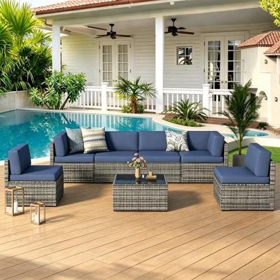 Wicker 6 - Person Garden Lounge Set with Cushions