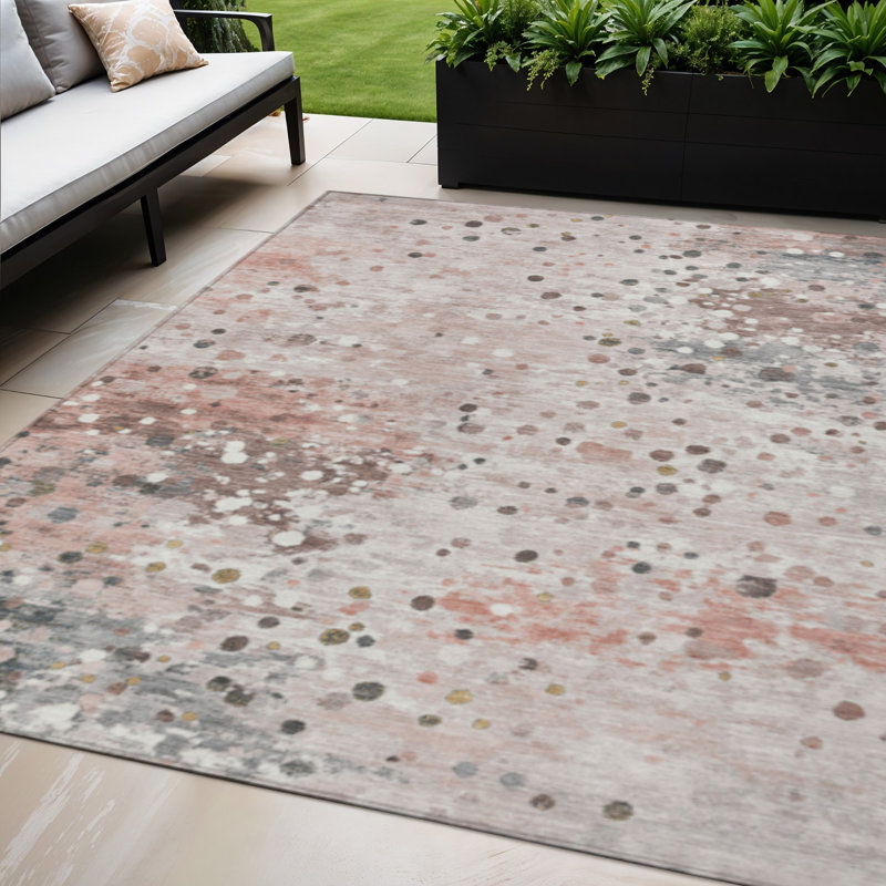 Tapis d'extérieur lavable abstrait saumon et gris 5 pi x 8 pi
