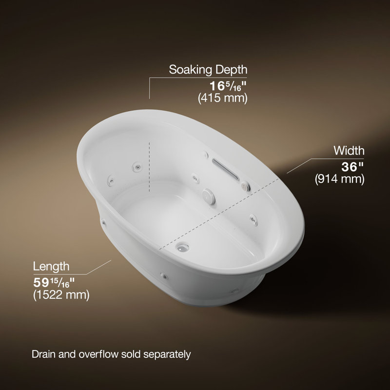Baignoire à air chaud à bulles 60 po x 36 po avec bain tourbillon et drain central, Gris glacial