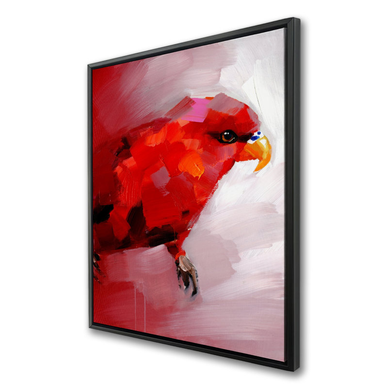 Abstrait perroquet rouge - art contemporain sur toile encadrée rouge