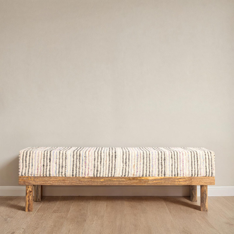 Tatum Mango Wood Bench with Upholstered Top
