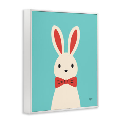 Lapin et nœud papillon sur fond turquoise, estampe numérique par Jessica Beck