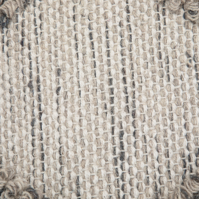 Pouf carré en laine et en coton tissé à la main et tissé à la main l 18 po Sweeney, Gris / laine naturelle