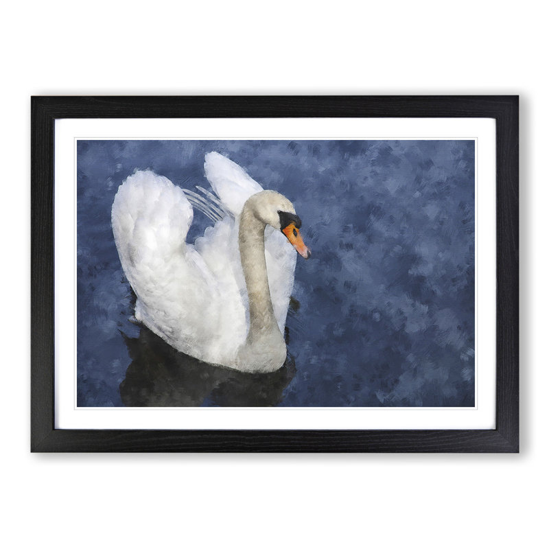 White Swan Vol.2 - Picture Frame Painting, 27cm H x 36cm W x 2cm D, Black Framed