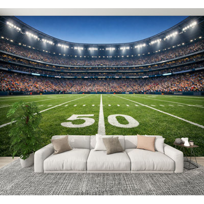Peel and Stick Wallpaper American Football Stadium Field Bright Floodlights Packed Wall Murals 100"H x 144"W Removable PVC Wall Paper Self-Adhesive Wall Decor for Bedroom Living Room Home Office