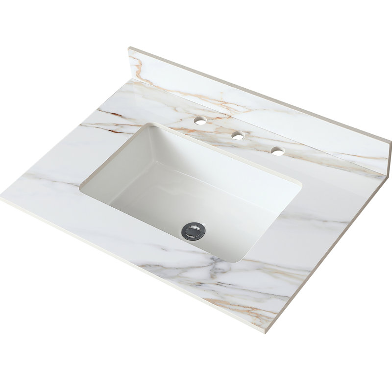 31" White Vanity Top - Rectangular Sink & 4" Backsplash With Finish