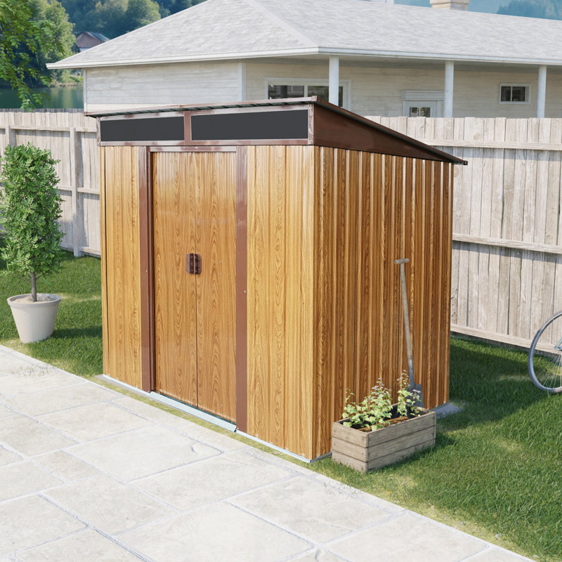 Outdoor Metal Storage Shed with Window, Transparent Panel & Free Accessories – Corrosion-Resistant Garden, Lawn Shed, Coffee