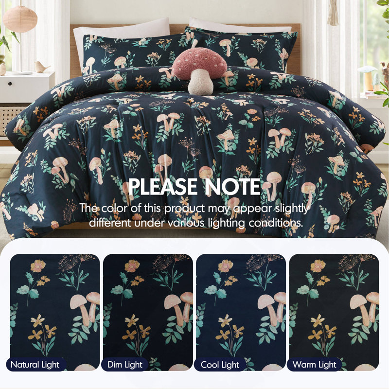 Ensemble d'édredon de jardin 4 pièces pour lit double / grand champignon, Navy Multi Floral