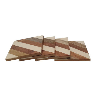 Ensemble de 4 sous-verres à rayures en bois 4 po
