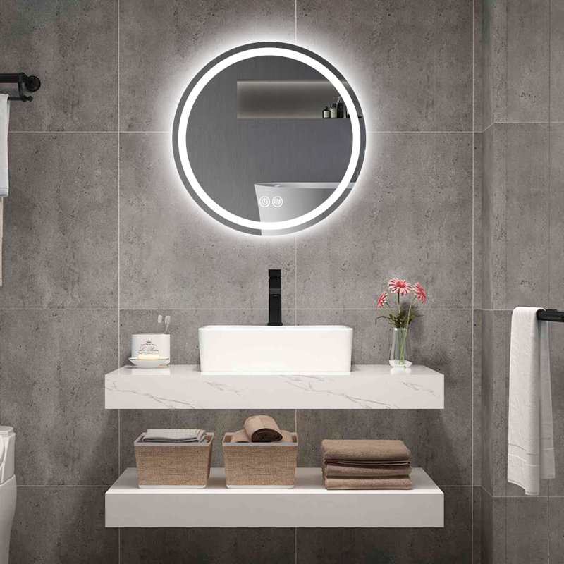 Miroir de salle de bain H LED, 23,62 po x 23,62 po