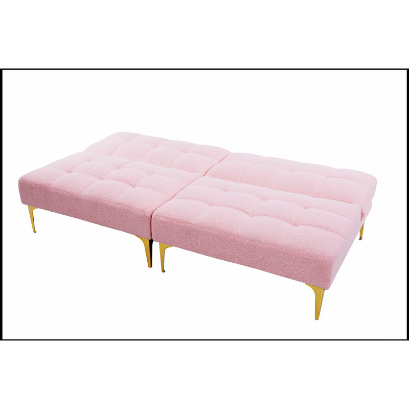 Futon convertible de 71 pouces avec pieds en métal doré, pour des espaces de vie modernes et polyvalents, Rose
